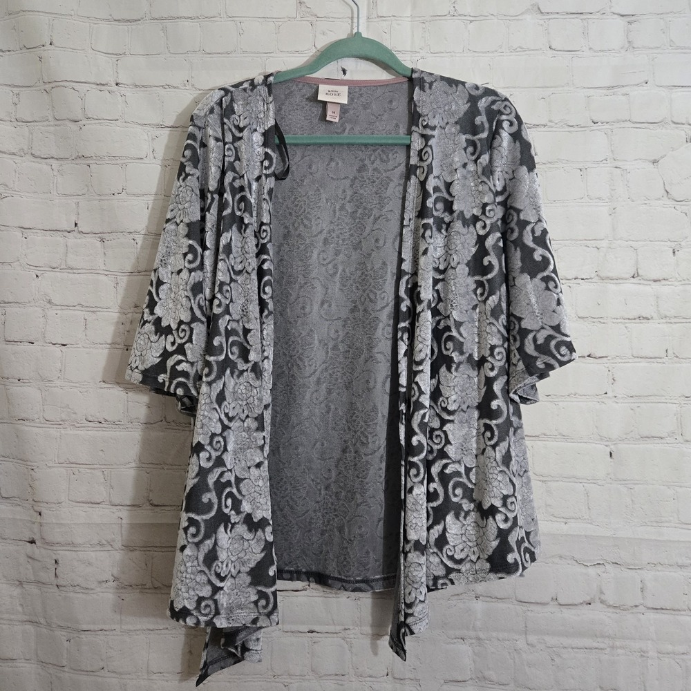 Knox Rose Velvet Burnout Kimono M Floral Silver Butterfly SleeveFairy Grunge